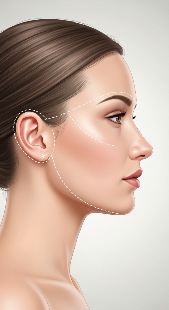 Sutures Placed In A Face And Neck LiftSutures Placed in a Face and Neck Lift